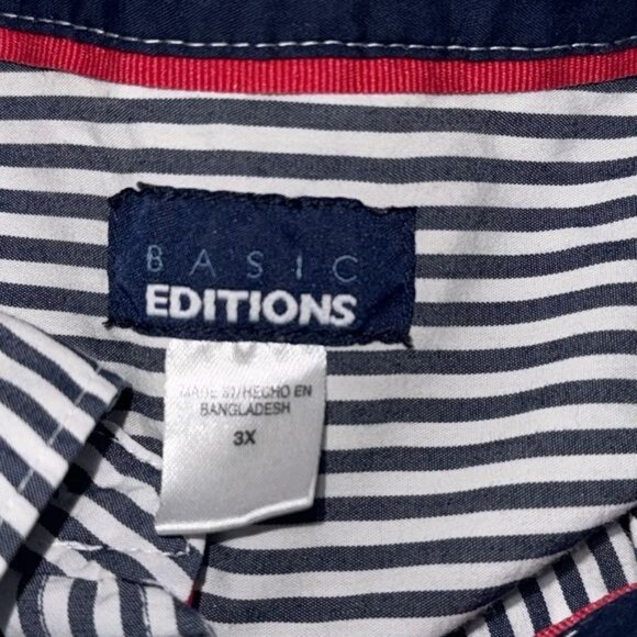 Basic Editions Womens 3X Black & White Striped Button-Down Shirt - Picture 3 of 7